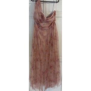 Dessy Collection Floral Scarf Tie One-Shoulder Rose Garden Gown Size 18 3130FP